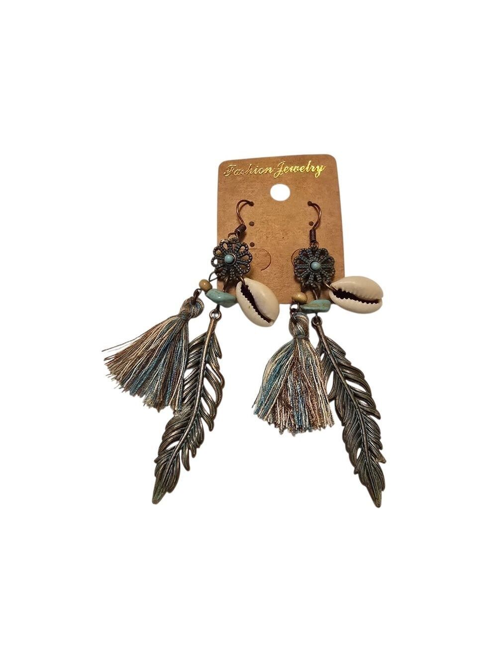 NEW Bohemian Tassel Shell Feather Dangle Earrings